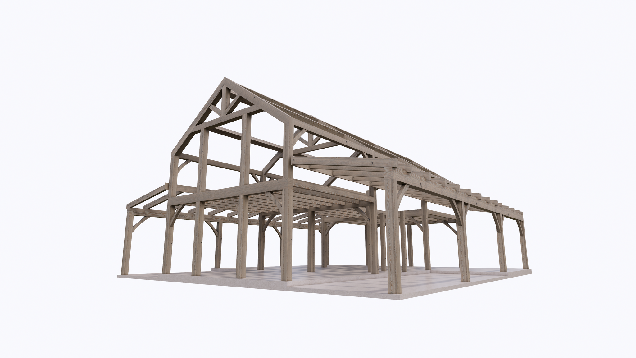 Modern barn home lifestyle with exposed roof trusses and luxury kitchen