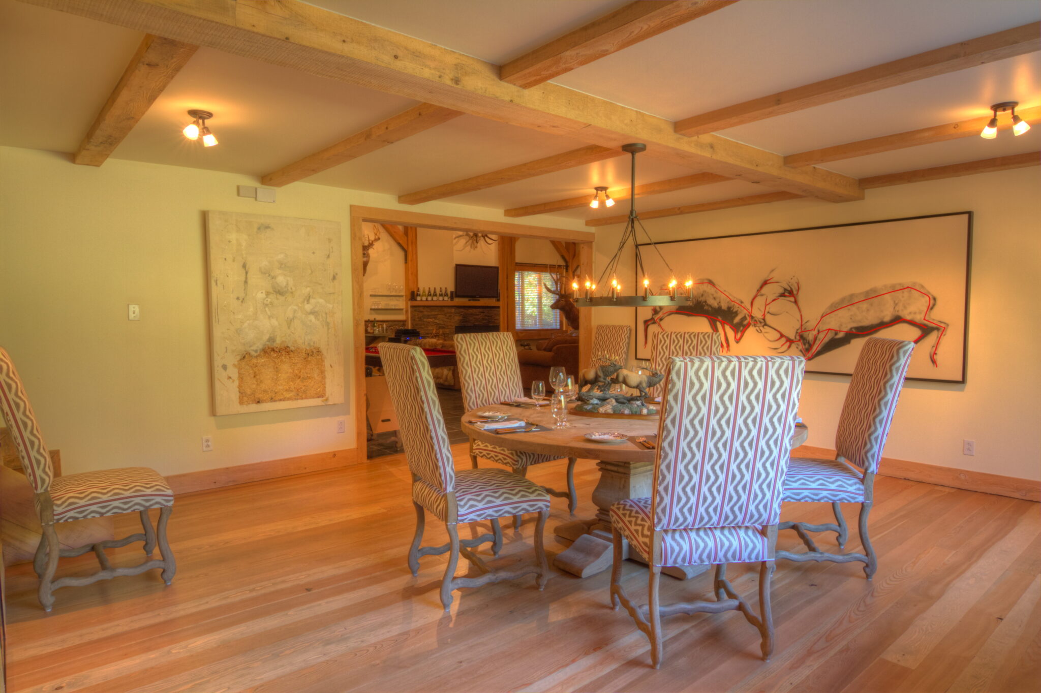 Gorgeous interior of a Canadian timber frame home, completed by Wanaka timber frame specialist, Tim Bringans