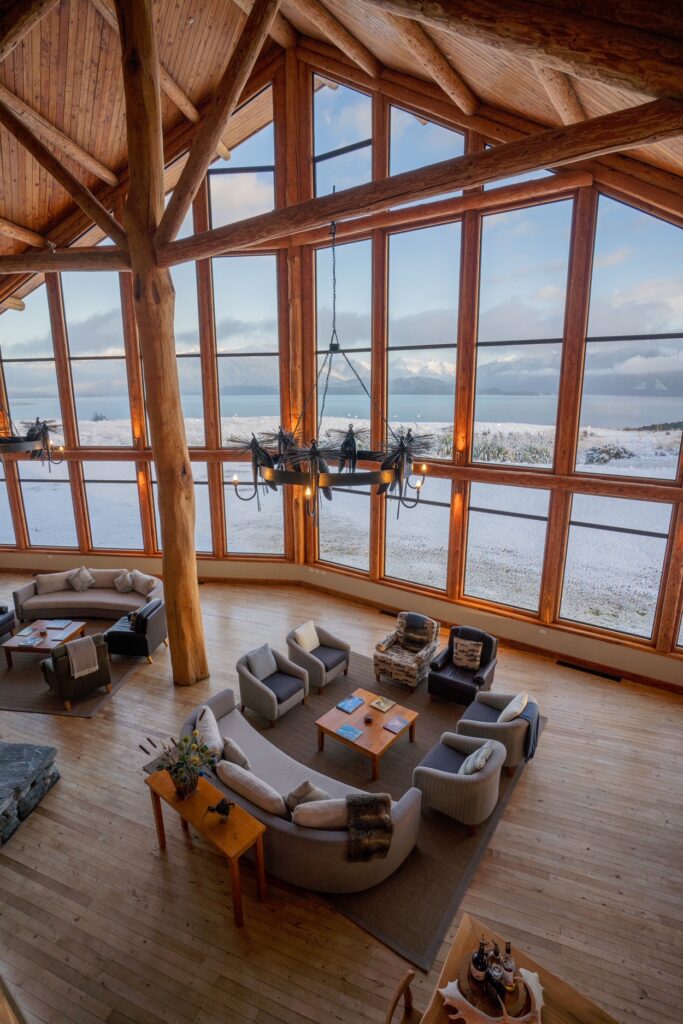 Untreated Douglas-fir beams in eco-friendly high-end New Zealand architecture